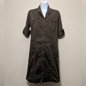 BANANA REPUBLIC Cotton olive green cargo Knee Length 3/4 Sleeve Shirt dress 4